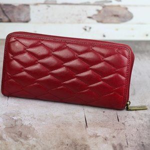 HOBO International Leather Zip Around Wallet Red